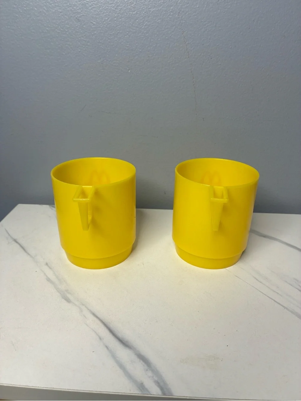 McDonald’s vintage K-Promotions Yellow Plastic Advertising Mugs Set of 2